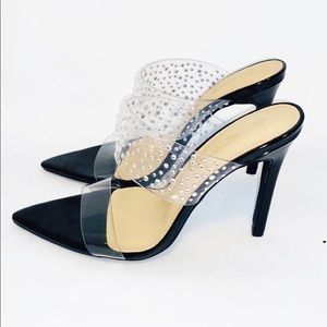 Sexy Black Rhinestone accent backless heel